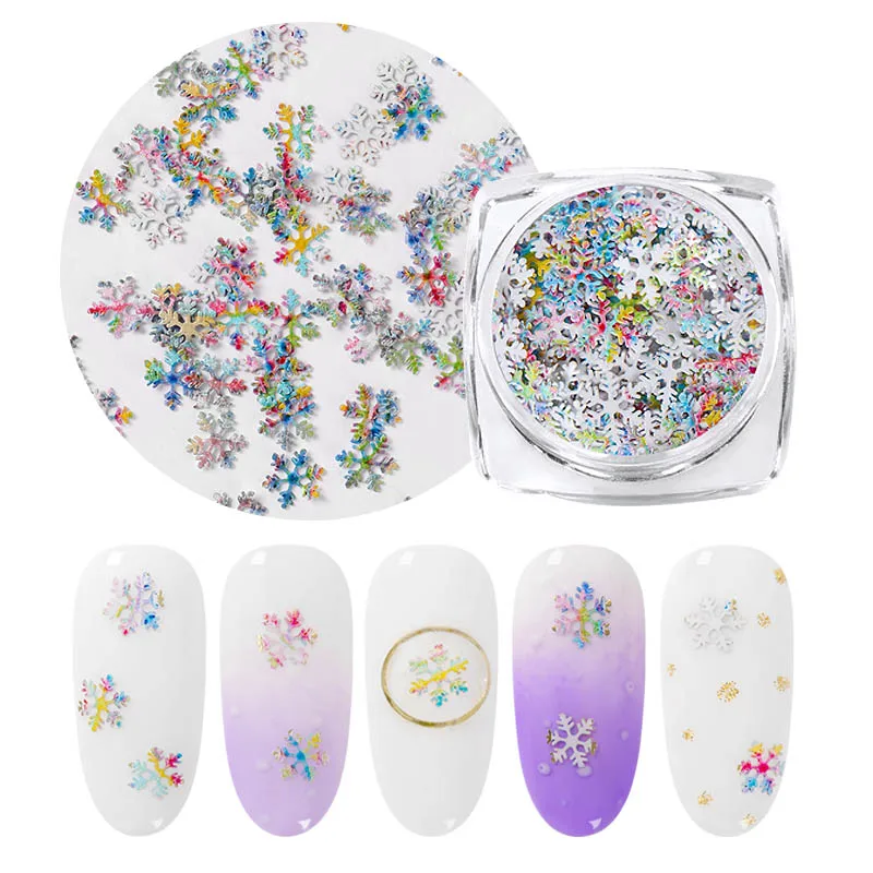 

Colorful Snowflake Spangles for Nails Snowflake Nail Glitter Sequins Christmas 3D Nail Art Decoration UV Gel Manicure Nail Flake