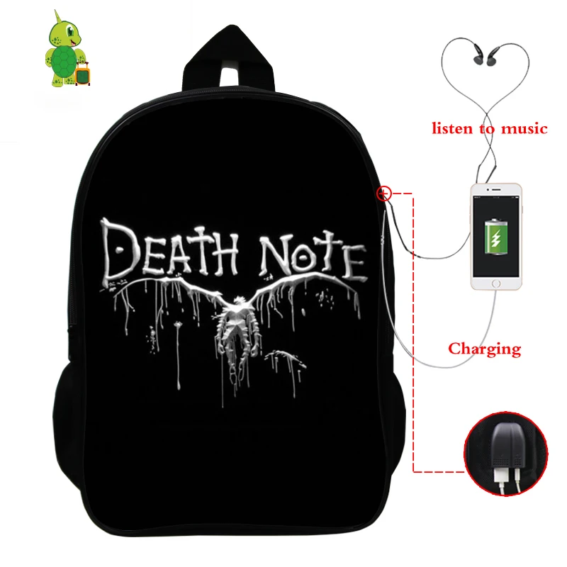 Аниме Death Note Рюкзак USB зарядка Для Ноутбука Мужской Женский рюкзак школьные сумки