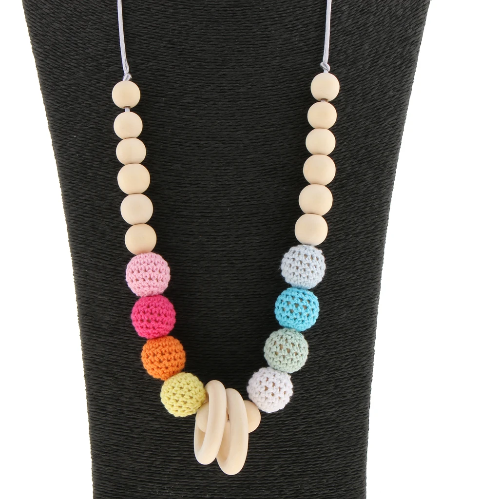 1Pc Wooden Crochet Beads Necklace Teether Baby Chew Grasping Nursing Teething Toy for Babies Infant Toddlers