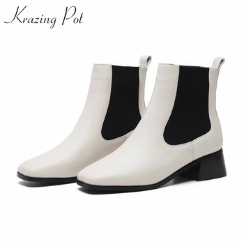 

Krazing Pot 2019 new arrival full grain leather movie star keep warm boots style square toe gladiator Chelsea ankle boots L71