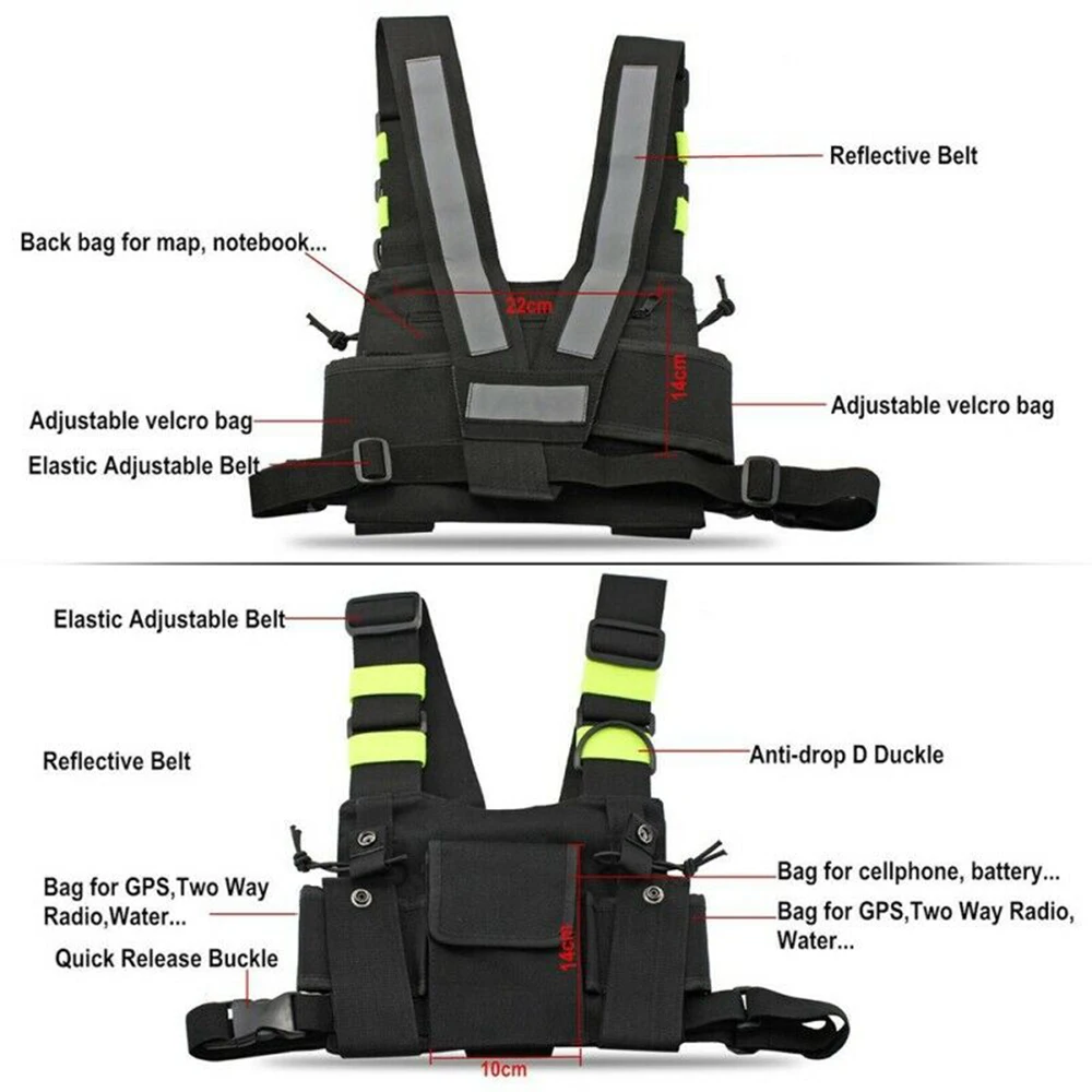 Светоотражающий радио нагрудный ремень грудь Передняя сумка мешок разгрузочный жилет Rig чехол для приемопередающей радиостанции рация