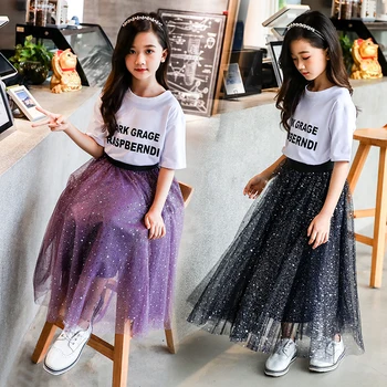 

Girls Skirt Baby Clothing 2019 Summer New Children Mesh Star Skirt Casual Style Long Princessball Gown Kids Elegant Skirt Purple