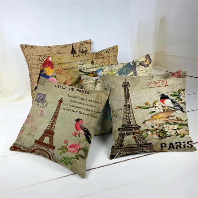 Removable Washable Paris American Vintage Style Sofa Cushion Covers Removable Washable Paris American Vintage Style Sofa Cushion Covers For Seat Pillow Cases Whole Promotion Home