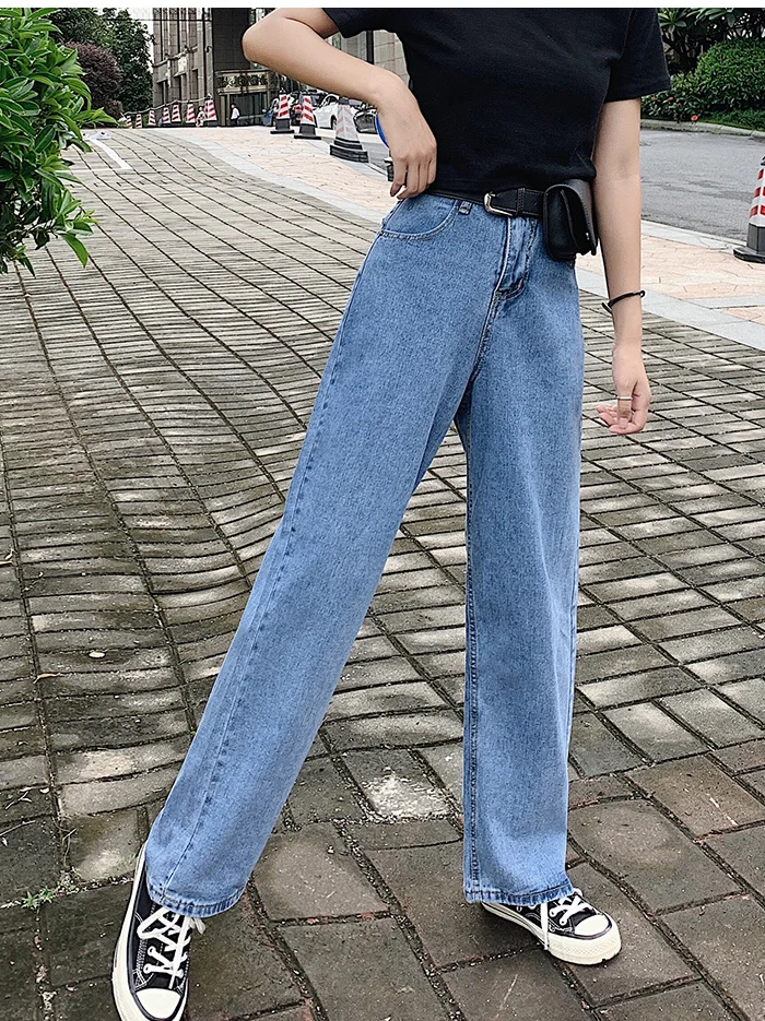 Women Denim Jeans Wide-leg Pants Straight Loose Zipper Casual High Waist Long Jeans White Blue Autumn Female Jeans S-XL