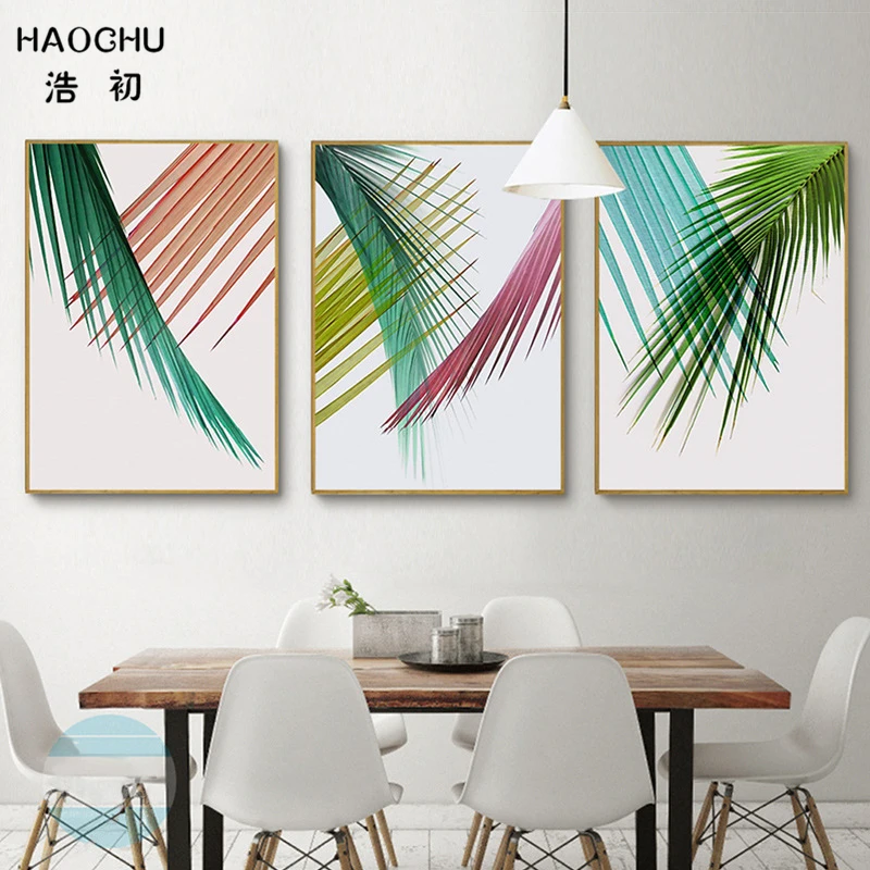

HAOCHU Cartoon Tropical Fresh Leaf Posters and Prints Wall Art Giclee Canvas Painting Pictures For Living Room Bedroom Decor