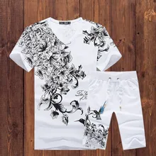 Китайский стиль творческой 3D Печать Мода Повседневная футболка ans Шорты костюм Лето качество хлопка Большие размеры Мужские Комплект с шортами