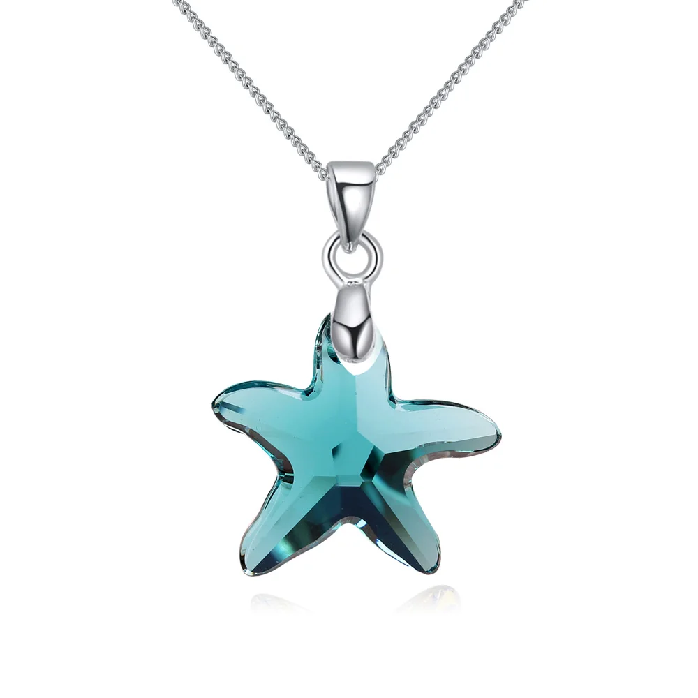 

Bulage Genuine Crystals from Swarovski Starfish Pendant Necklaces Rhodium Plated Chain Collares For Women Jewelry 4 Colors