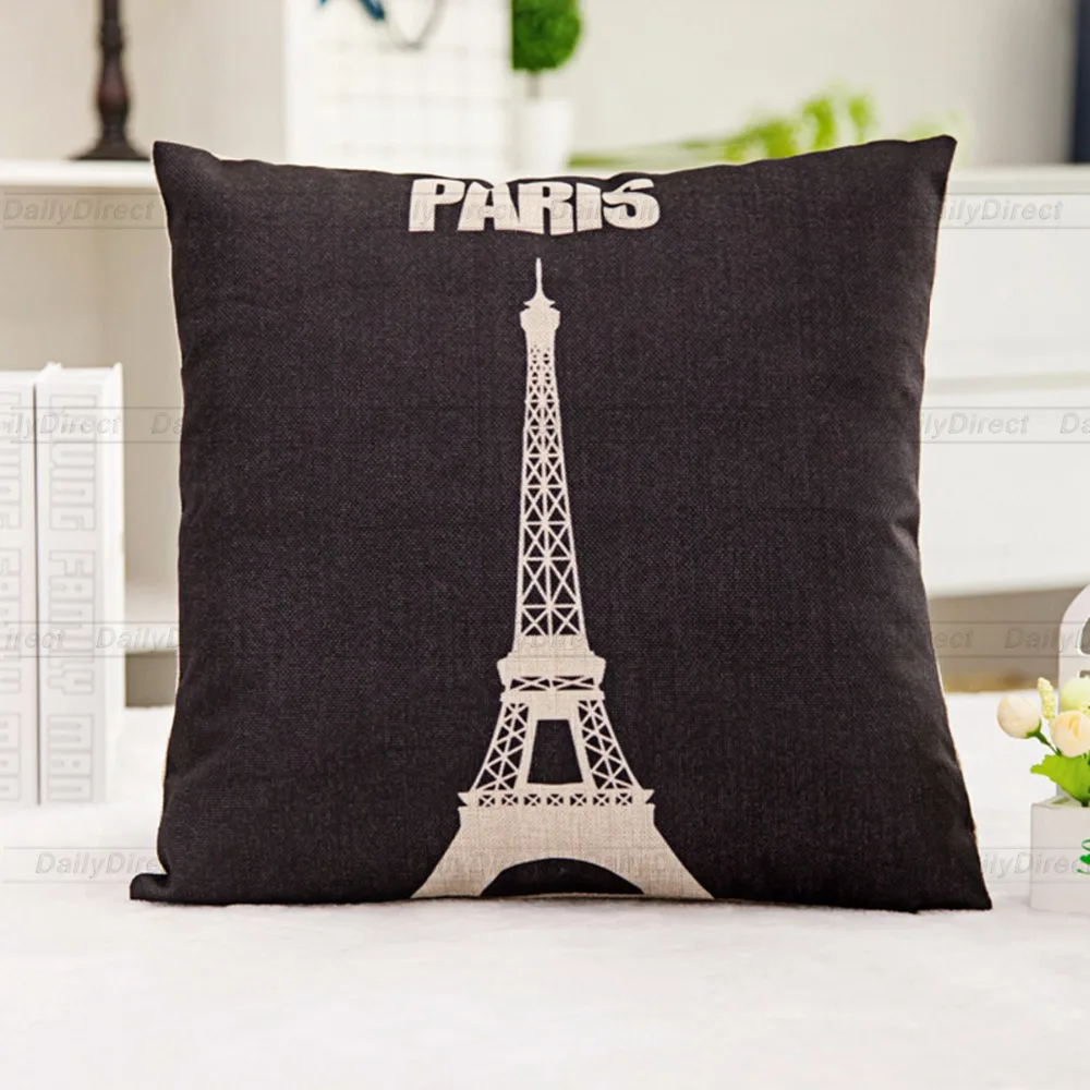 

1x Vintage Pillow Case Paris Eiffel Tower Composite Linen Cushion Cover 42x42cm 16.5x16.5" Sofa Car Seat Throw Pillow Cover