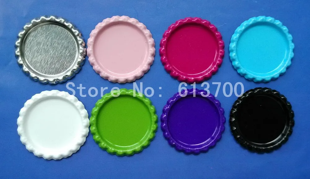 

Free Shipping by DHL 1500 pcs/lot Two- Side Colored Flattened Bottle caps Metal Dome Cap Bottlecap For Crafts & Jewelry 8 Colors