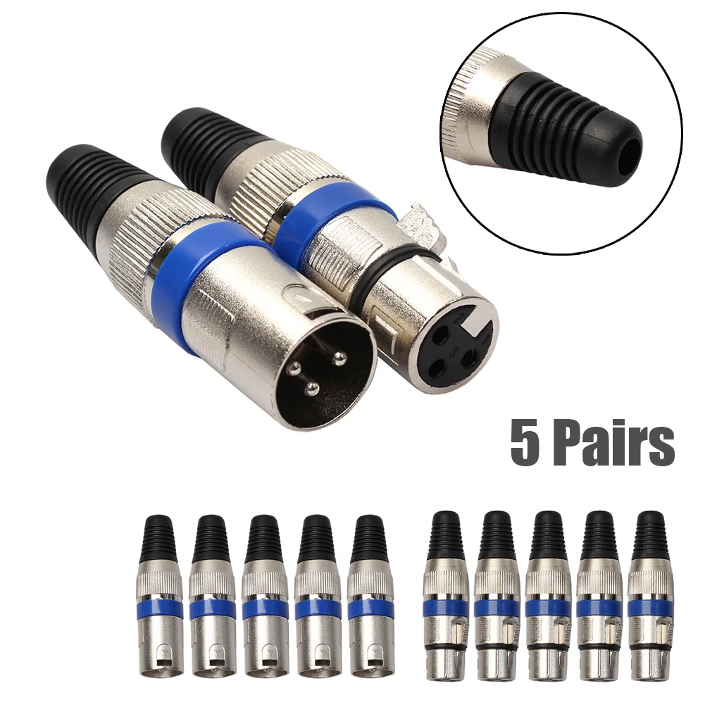 5 Pairs Xlr Connector 3 Pin Female Mic Jack Plug Audio
