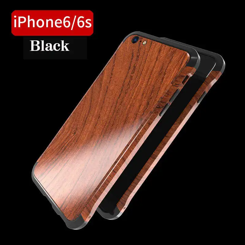 black Для iPhone 6 6S чехол Роскошный аксессуар Фирменная алюминиевая металлическая рамка+ натуральная древесина Броня защитный противоударный задний Чехол для телефона чехол - Цвет: black