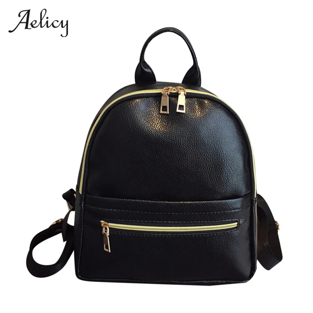

Aelicy Black 2019 New Fashion Women PU Leather Backpack Mini Backpack Girls School Bag for Teenager Female Travel Backpack 1009