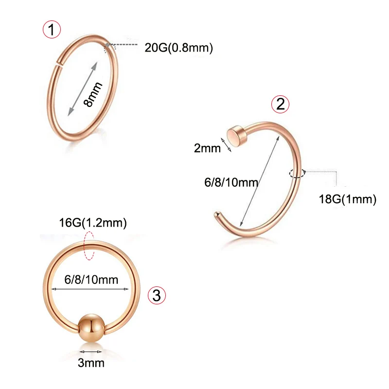 1 шт Поддельные перегородки кольцо 0,8*8 мм розовое золото поддельные носа кольцо серебро черный поддельные перегородки Пирсинг тела Bejour ювелирные изделия