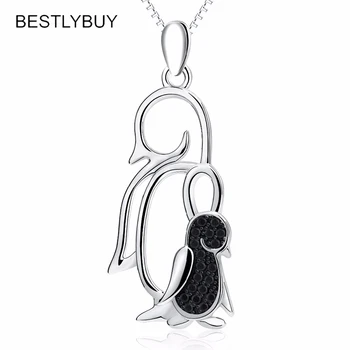 

BESTLYBUY Genuine 925 Sterling Silver Mother and Child Penguin Pendants Necklaces Female Necklace Choker Jewelry Gift