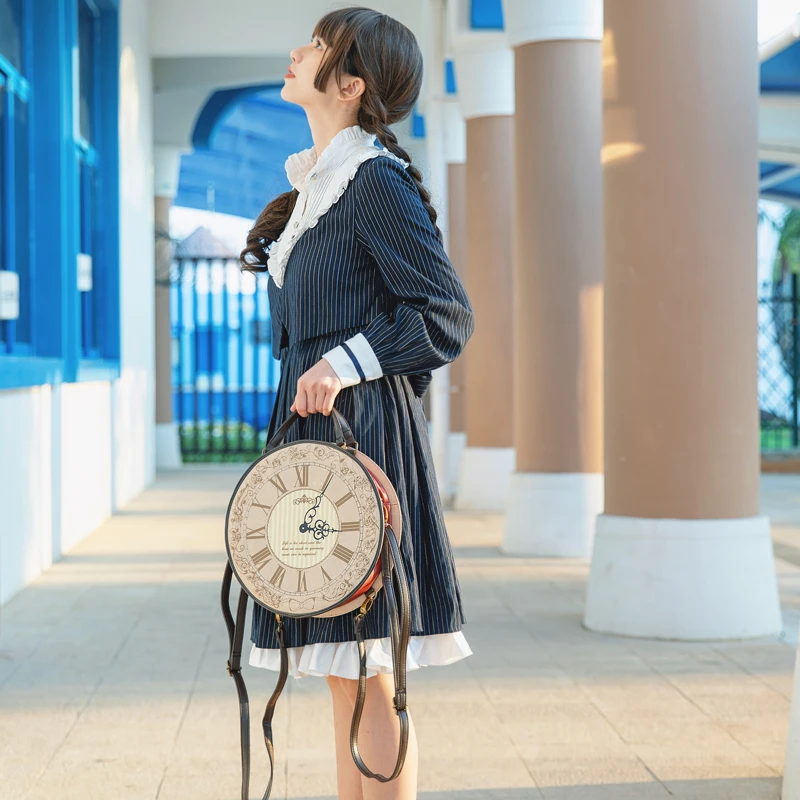 

Harajuku clock package printing round box bag lolita bag shoulder bag shoulder bag female bag retro college wind