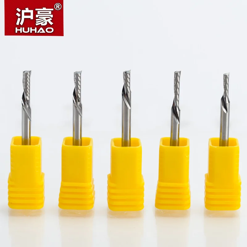 HUHAO 1pc 3.175mm Left Spiral milling cutter down cut one Flute router bit CNC end mill carbide milling cutter Accessories T