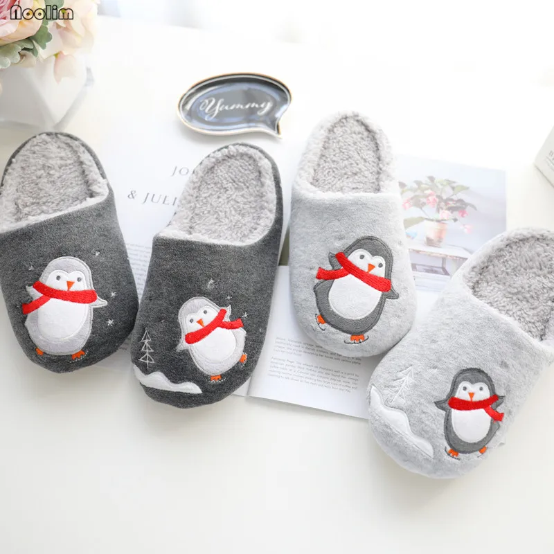 Winter Cute Cartoon Dancing Scarf Penguin Men Women Slippers Couple Waterproof Indoor Warm Plush Home Shoes Autumn Flat Slippers