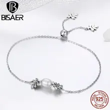 BISAER, браслет на цепочке из натуральной 925 пробы, с листьями дерева, листьями оливкового листа, женские браслеты из серебра 925, оригинальные ювелирные изделия ECB071