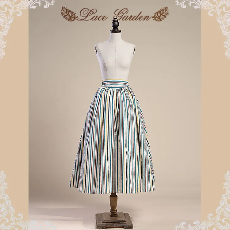 Женская модная хлопковая юбка в полоску с эластичной талией