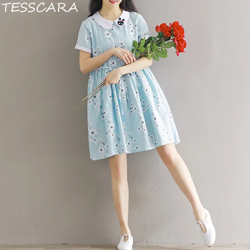 

2018 Women 100% Cotton Summer Dress Shirt Female Embroidery Vestidos Ukraine Girls Robe Femme Korean Sweet Girl Short Sundress