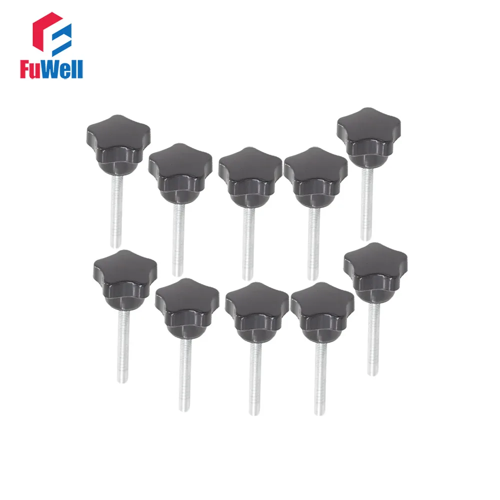 

10pcs M6 x 30mm Star Knob 32mm Head Dia. Replacement Star Shaped Knob Male Thread Metal Screw On Type Black Clamping Knob