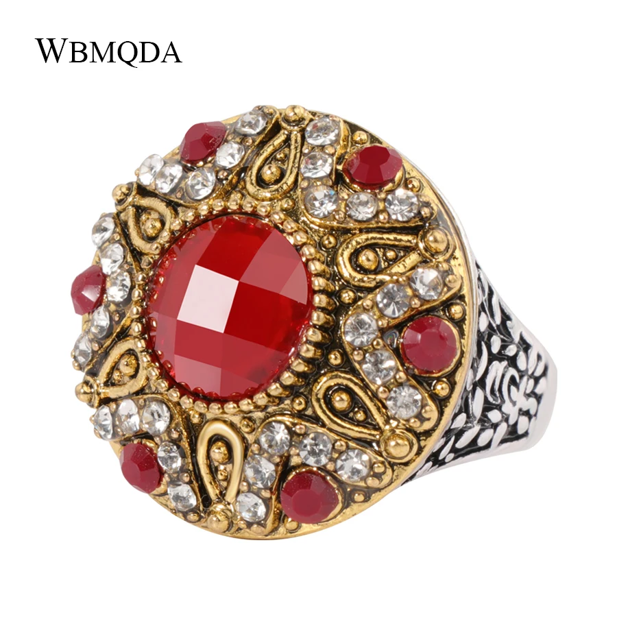 

4 Colors Bohemian Crystal Hexagram Star Ring Indian Gold Silver Carving Flower Pattern Rings For Women Vintage Jewelry