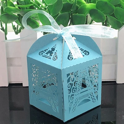 50pcs Wedding Candy Box Chocolate Packaging Paris Eiffel Tower Personalized Wedding Box Marriage Favors And Gifts Baby Shower Deep Blue