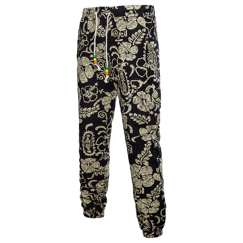 Laamei Men Joggers Trouser Pants Men Casual Summer 3D Floral Printed Sweatpants Linen Fitness Pants Loose Full Tie Dye Fashion