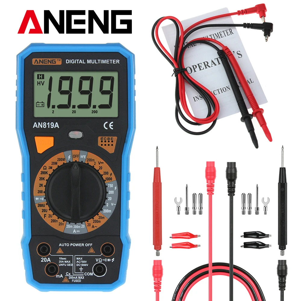 

ANENG Auto Digital Multimeters AC DC Voltage 1000V 1999 Count Current Ohm Cap Meter Tester Data Hold Diode Transistor Test