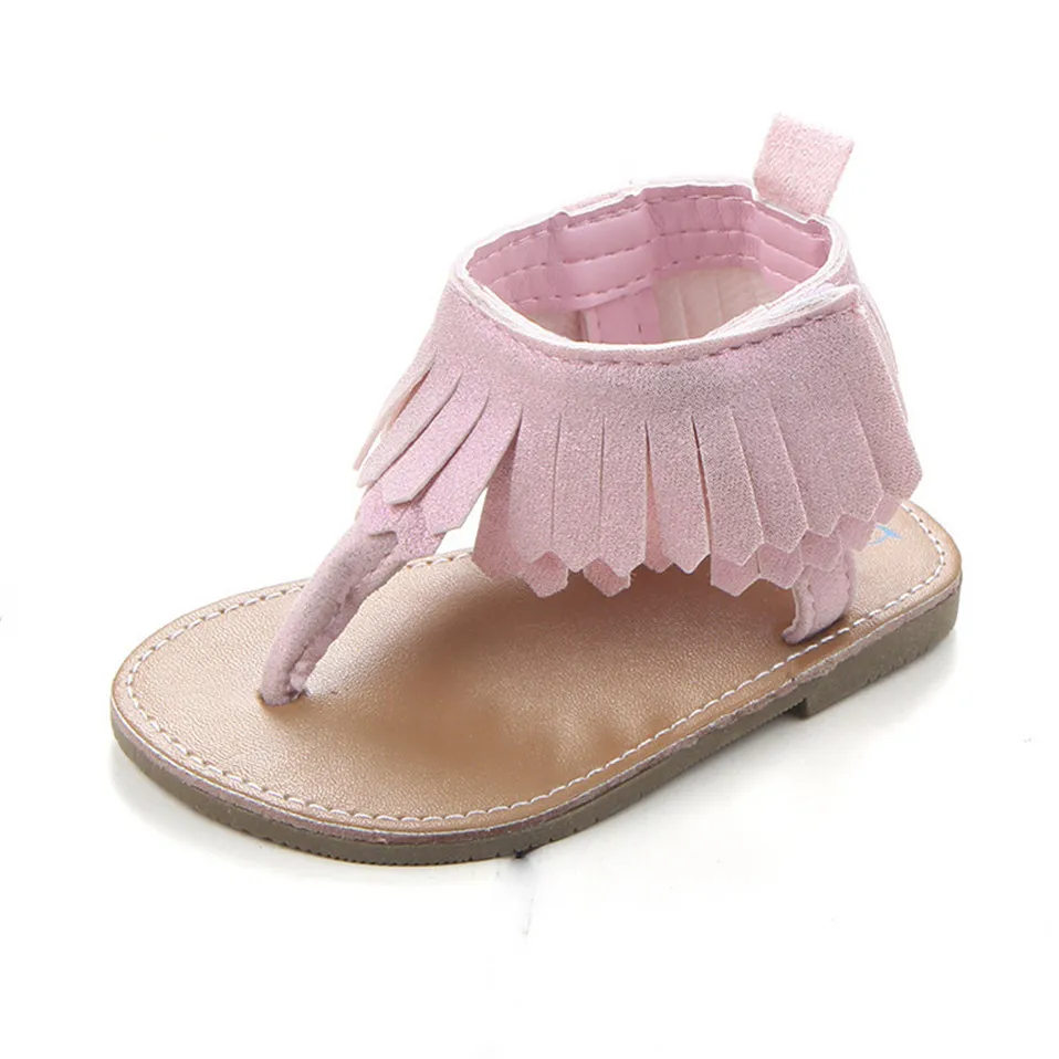 Новое поступление; летние детские сандалии для девочек; обувь для новорожденных из искусственной кожи с кисточками; обувь принцессы на резиновой подошве; детские сандалии - Цвет: Pink