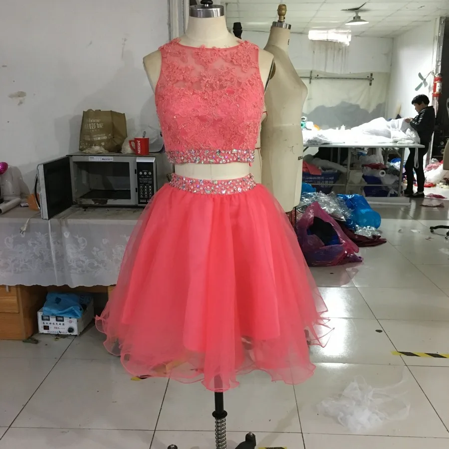 coral two piece dress
