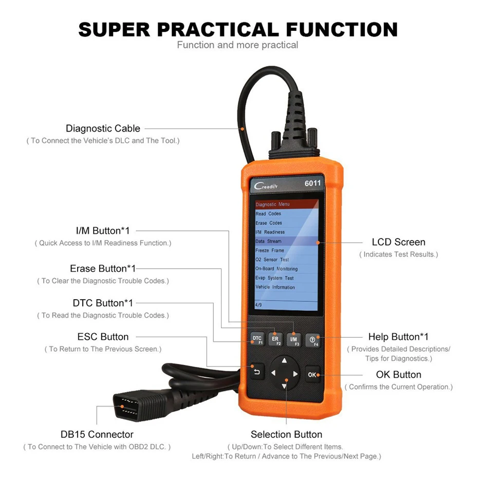 إطلاق CReader 6011 CR6011 OBD2 ماسحة ABS SRS كود قراءة السيارات التشخيص أداة سيارة OBD 2 OBDII السيارات Autoscanner المسح أدوات