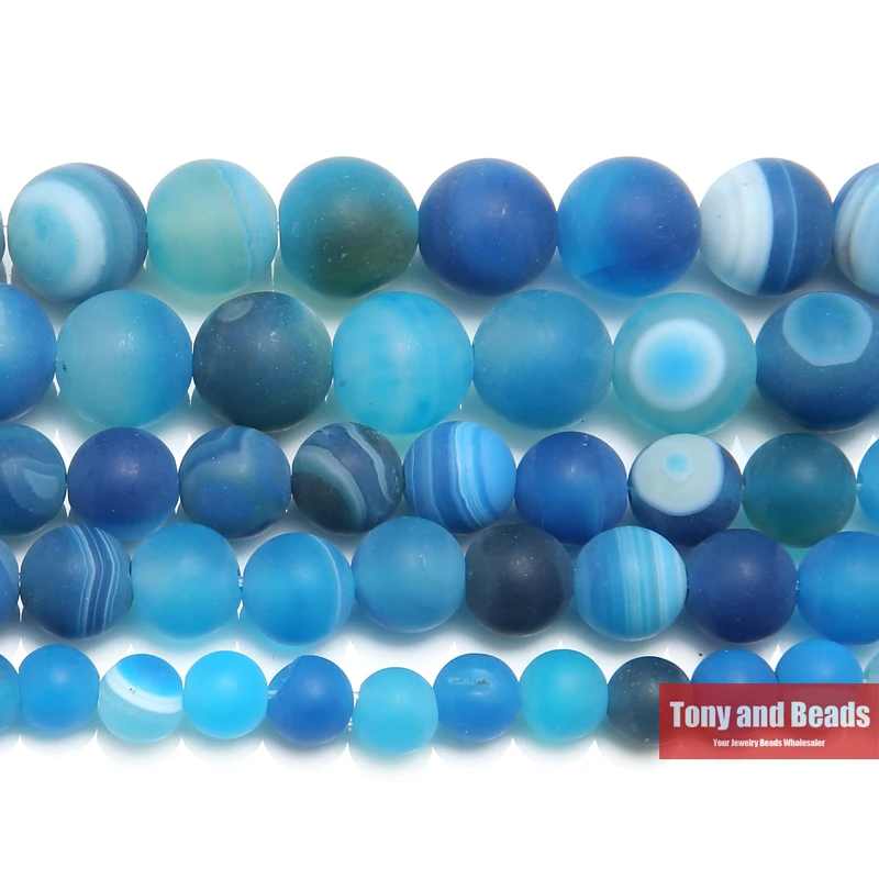 

Free Shipping 15" Natural Stone Frost Grind Arenaceous Blue Stripe Agates Onyx Round Loose Beads 6 8 10 MM Pick Size