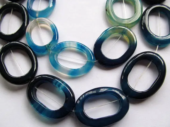

25%off--2strands 28x35mm natural agate onyx round oval loop circles Donut ston Royal blue green yellow red white black mix bead