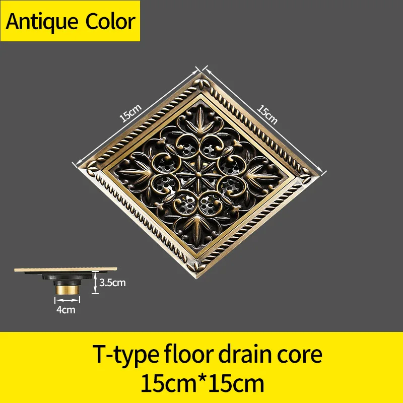 Слив для душа 15*15 см, супер большой Слив для ванной комнаты, строительный материал, квадратный слив воды, аксессуары для ванной комнаты 811527F - Цвет: Antique 811527-T