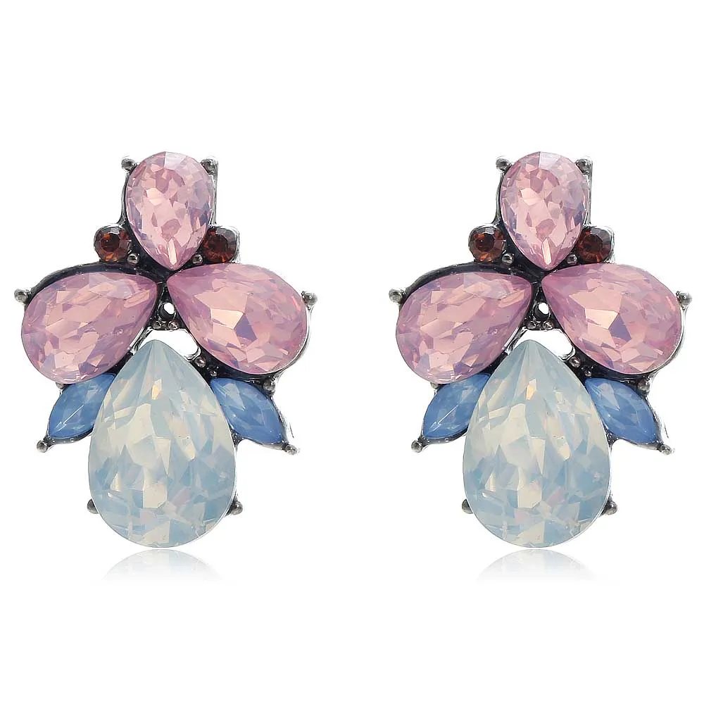 

YaYi Pink White Blue Opalescence Glass Red Rhinestone Dangle Earring Women's Fashion Gun Black Gem Earrings For Women E1096