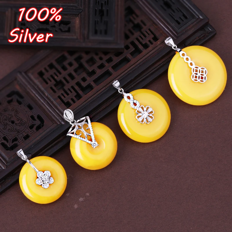 

925 sterling silver Color plated white gold peace buckle pendant buckle silver clip button beeswax necklace buckle