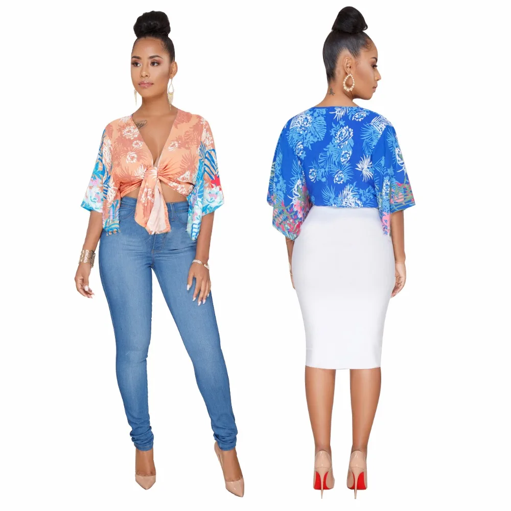 2018 Hot Sale Fashion Bodycon Women T-shirt Sexy Lace Summer V-neck Print Night Party Braces bat sleeve top cloak on chest (15)