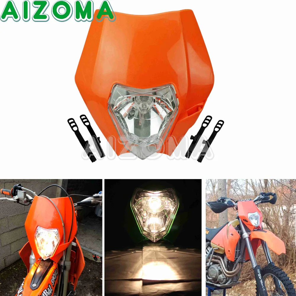 

Offroad Supermotor Universal Motocross Headlight Bulbs Fairing Orange For KTM SX XC EXC XC-W 65 85 105 125 350 400 530 Enduro