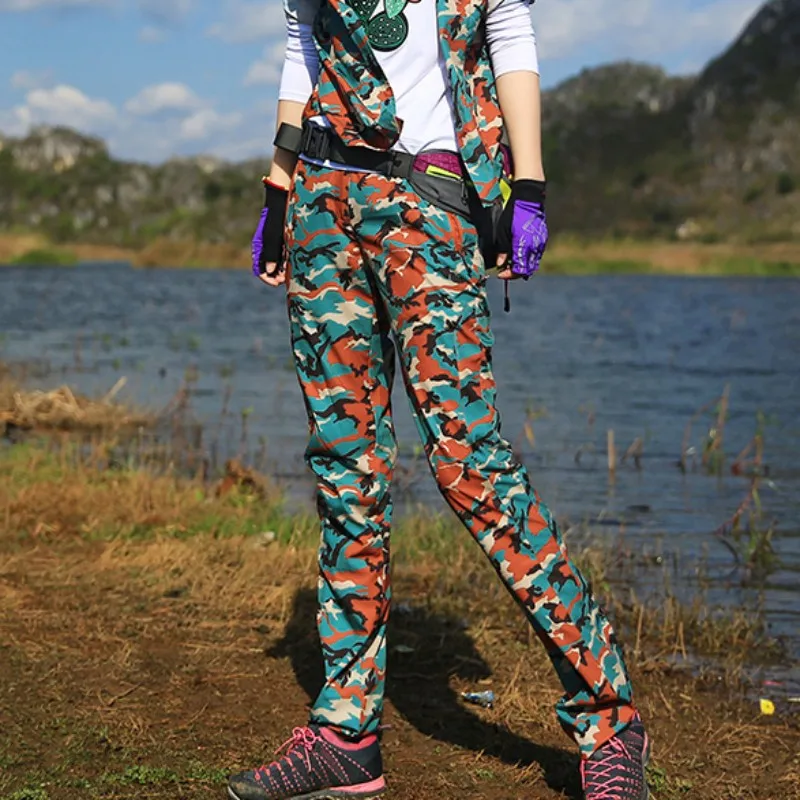 2019 nueva llegada al aire libre de las mujeres de secado rápido pantalones de camuflaje senderismo Trekking elástico de longitud completa Pantalones Mujer Pantalones ciclismo