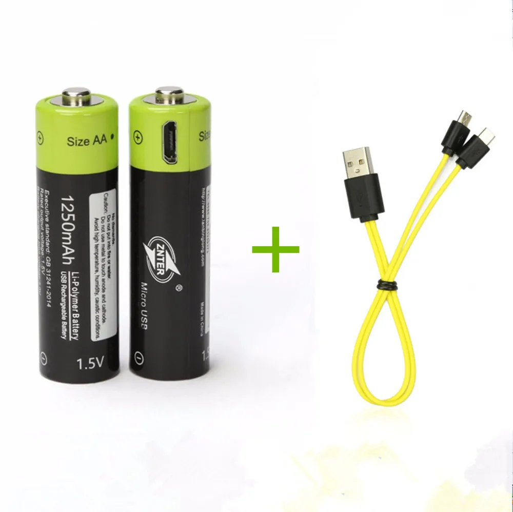 

2PCS ZNTER 1.5V 1250mAh AA rechargeable battery AA lithium polymer battery with USB cable