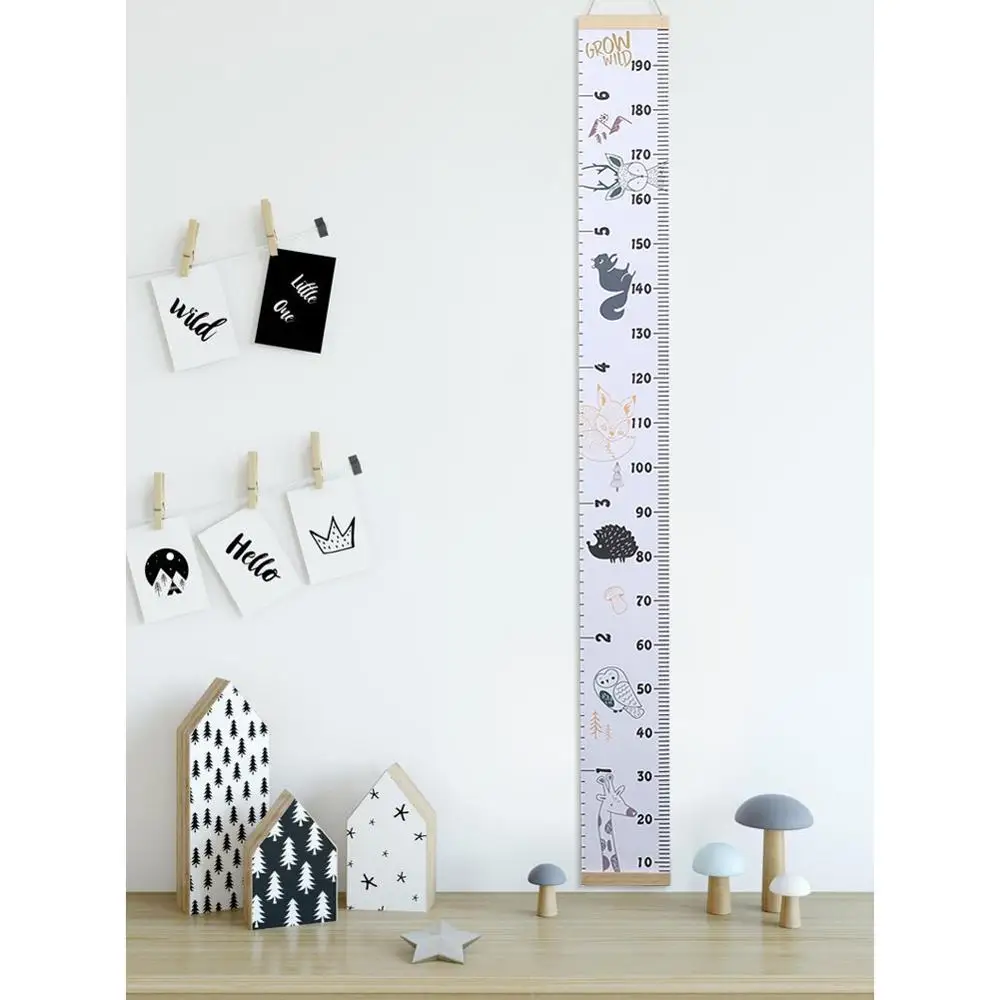 Cartoon Baby Kids Growth Chart Record Wood Frame Fabric Height Measurement Ruler for Boys& Girls Child's Room Wall Decoration