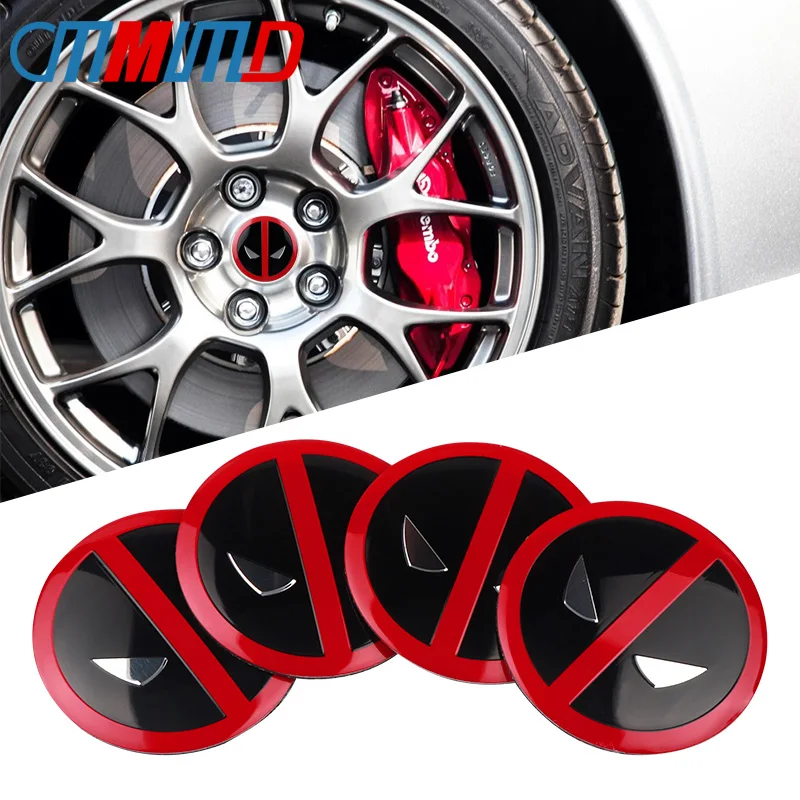 Car Wheel Center Hub Cap Sticker Emblem Badge Sticker 4Pcs Nuovo 56Mm Alluminio Deadpool Logo Per Honda Vw Audi Bmw Car Styling