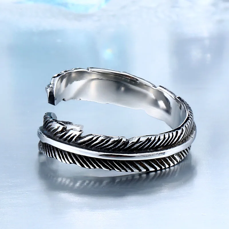 BEIER New Designed Vintage Feather 316L Stainless Steel Rerto Leave Ring For Man Woman Never Fade BR8-306