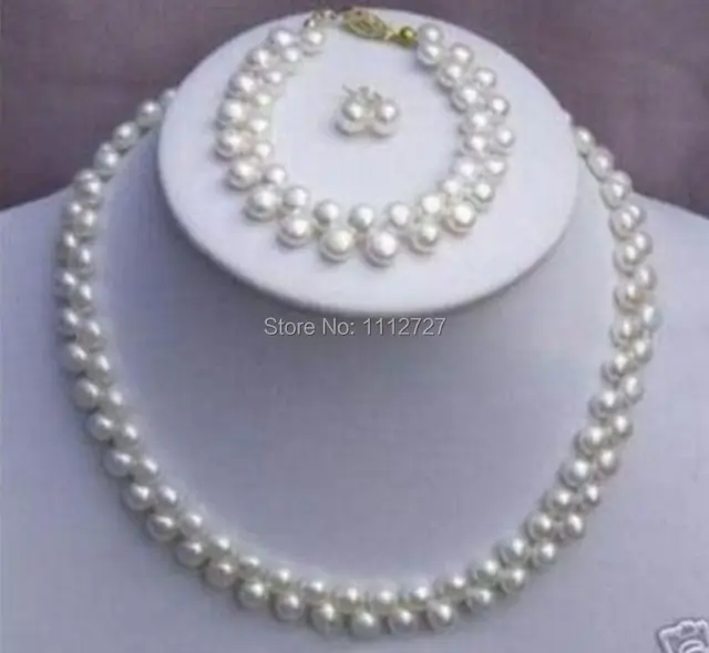 Beautiful 7 8mm New Fashion White S Pearl Necklace Bracelet Beautiful 7 8mm New Fashion White S Pearl Necklace Bracelet Earring Beads Jewelry Set Natural