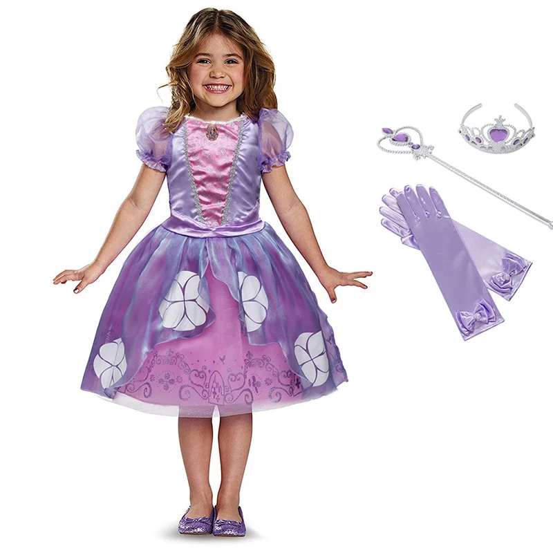 Dress Set 2 Маскарадный костюм принцессы Софии для девочек; детское бальное платье с короткими рукавами-фонариками; Детские Вечерние платья на Хэллоуин для От 2 до 11 лет - Цвет: Dress Set 2
