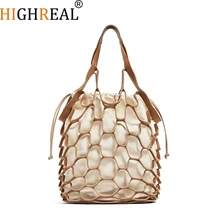 Summer Beach Totes Bag Bright Paper Ropes Hollow Woven Bag Cotton Lining Straw Bag Female Reti culate Handbag Netted Beach Bag