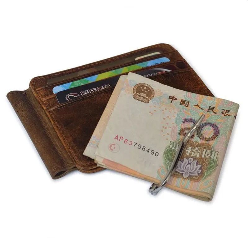

Wholesale Leather Money Clip Metal Wallet Men Thin Billfold Folded Clamp for Credit Card Case Cash Clips 12 Pocket