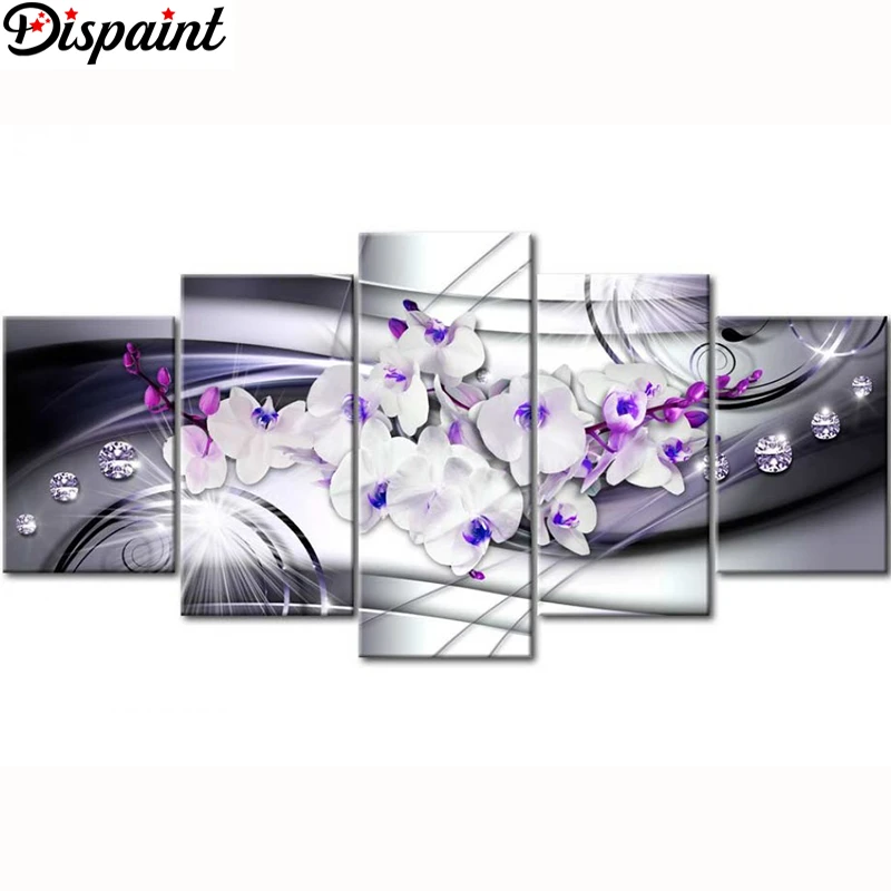 Dispaint 5pcs Full Square/Round Drill 5D DIY Diamond Painting "Orchid peony lily" Multi-picture Combination Embroidery 5D Gift