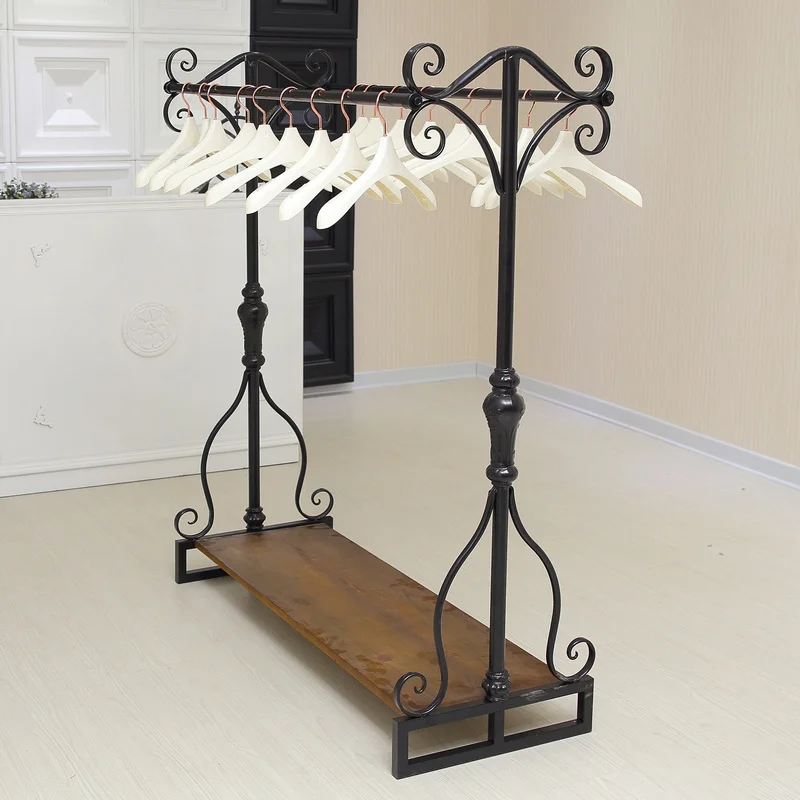 Vintage iron clothing rack parallel bars shelf floor double shelf